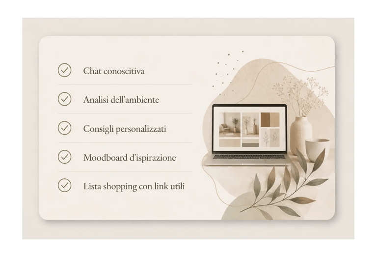 Servizio di consulenza d'interni con analisi degli ambienti e lista shopping personalizzata