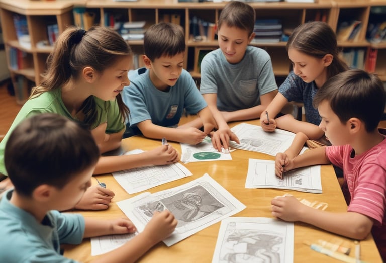 A cozy classroom setting with young students engaged in creative learning.