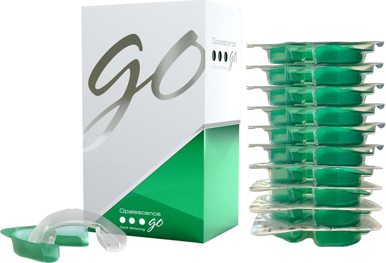 Opalescence Go prefilled teeth whitening trays for at-home whitening treatment
