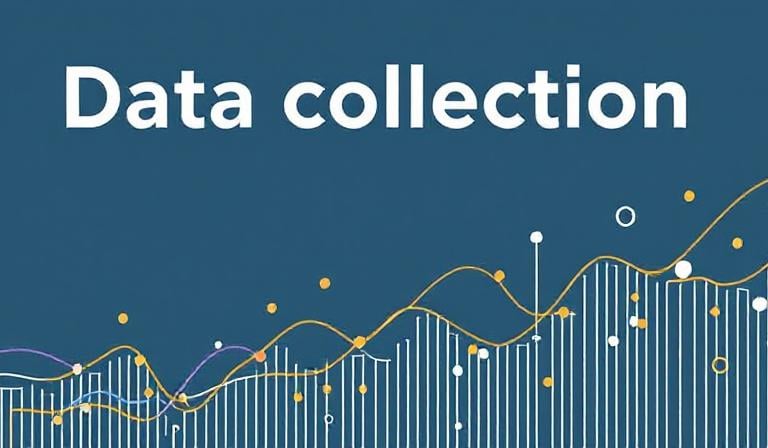 A simple visual representing data collection, graphics showing data flowing in and being processed