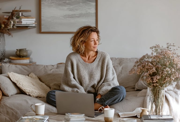 Woman building online side hustle from home