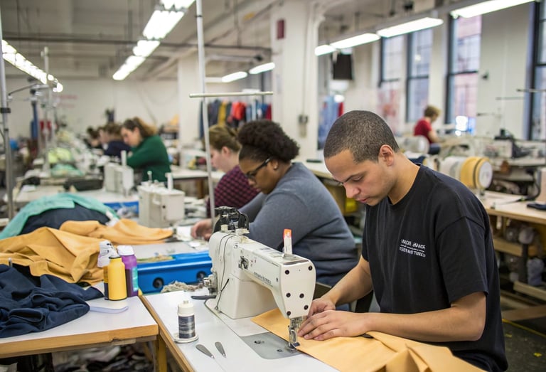 Cut and sew apparel manufacturing at Cawlaw Sports factory