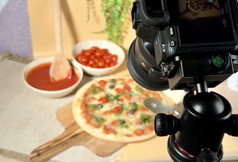 une caméra qui film une pizza
