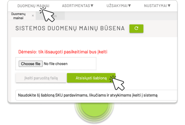 FluentSTOCK SKU (prekės) judėjimo duomenų importas per xls failą. Tiekimo grandinės valdymas