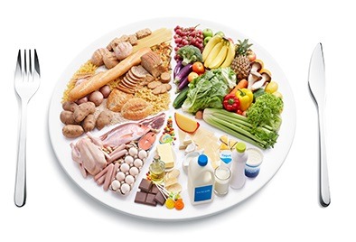 prato com comidas saldáveis variadas