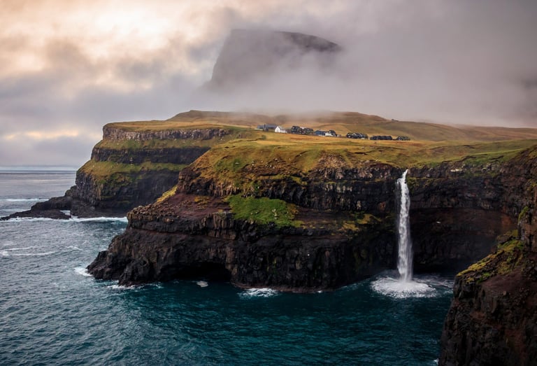Iconic Múlafossur in Gásadalur in the Faroe Islands