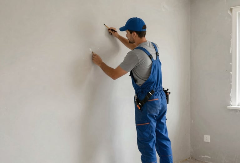 Interior contractor managing site work with team installing furniture.