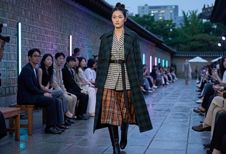 tendência moda coreana asiática xadrez 2026