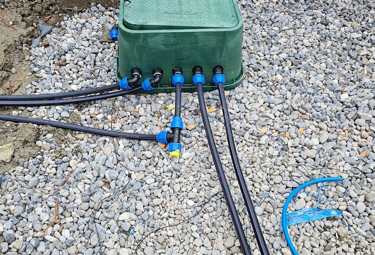 solenoid valve manhole with gravel bottom and outlet pipes