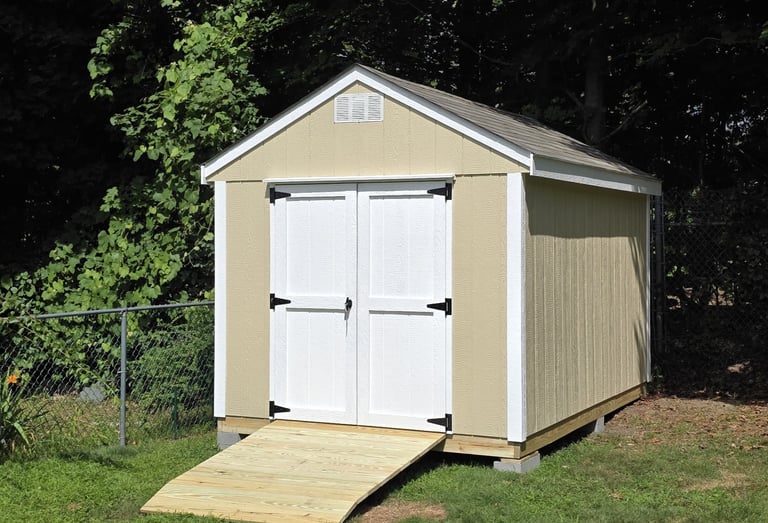8x12 wooden storage shed with robust construction and classic design for spacious outdoor storage.