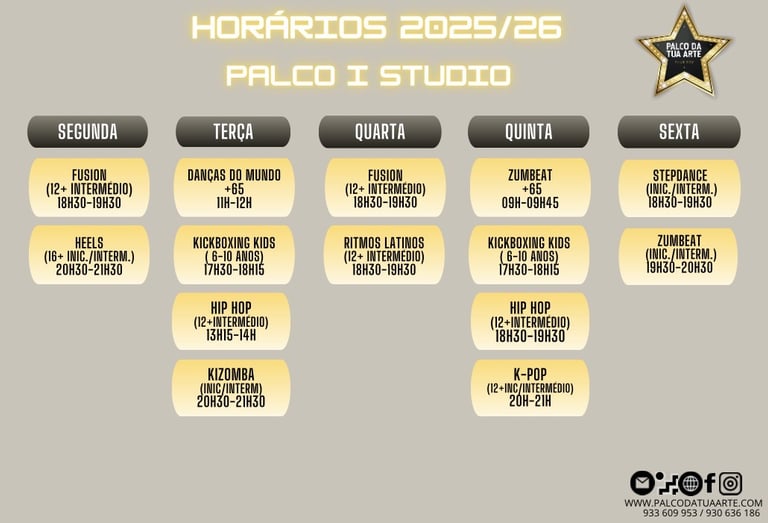 Horários 2025/26 Palco 1