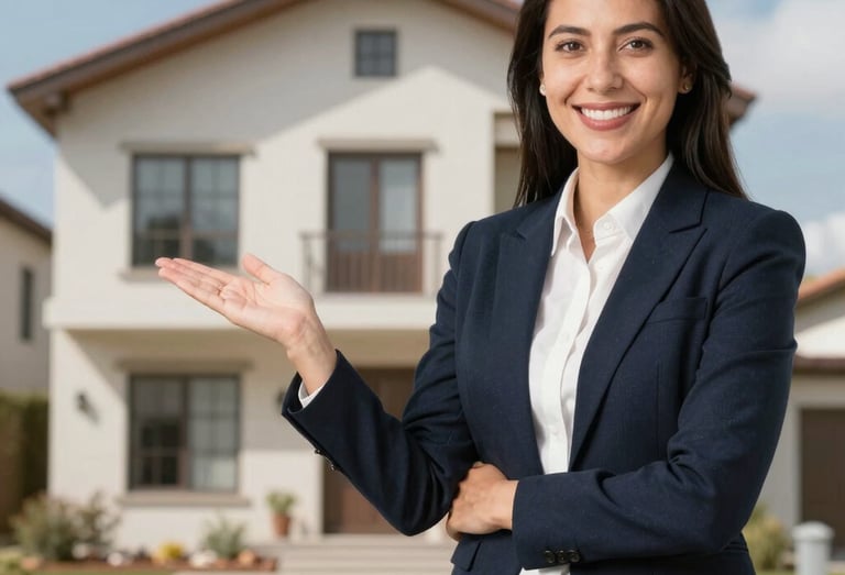 A friendly real estate agent showing a client a property on a tablet.