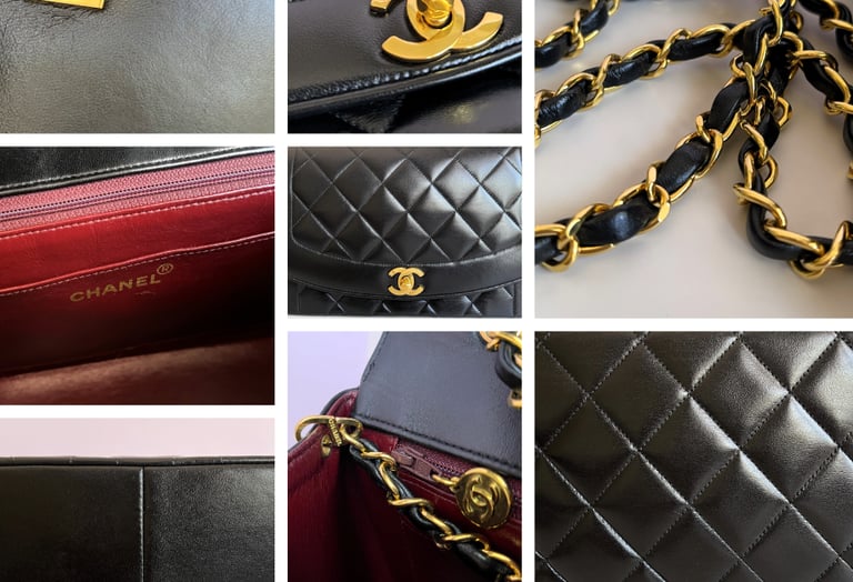 Chanel vintage black lamkskin medium Diana