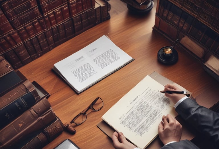 A friendly consultant discussing paperwork with a client in a cozy office with blue and purple accents.