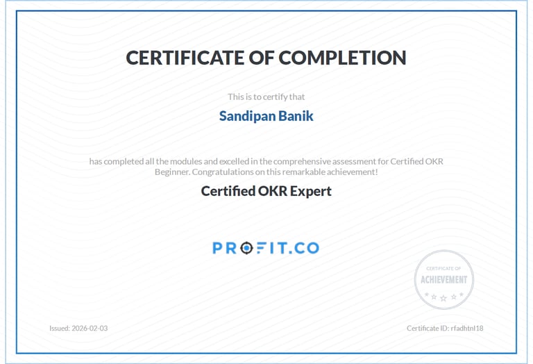 Certified OKR Expert - Sandipan Banik - Profit.co