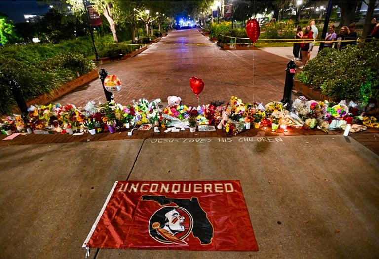 Students hold a vigil near the Florida State University student center on Thursday.