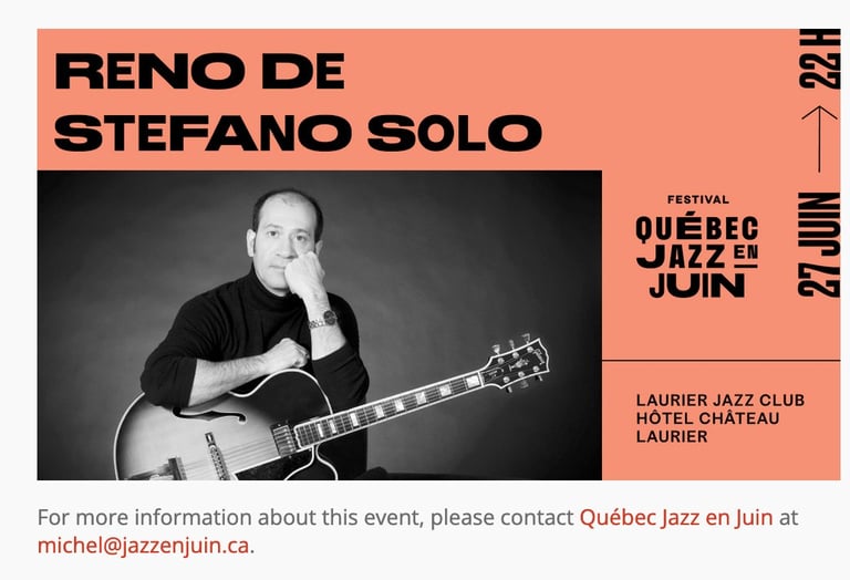Festival Québec Jazz en Juin - Laurier Jazz Club - Hôtel Château Laurier - Reno De Stefano Solo