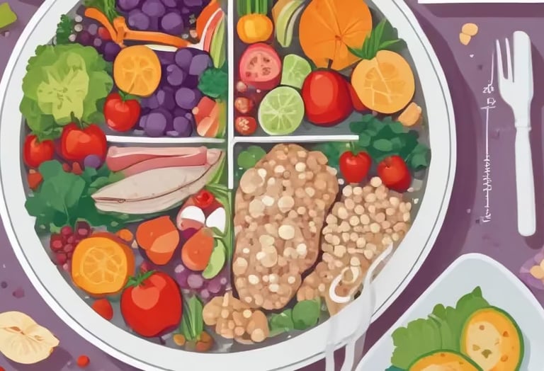 a plate with a plate of food and a fork