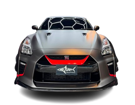 Nissan GT-R wrapped in matte grey with red accent vinyl trim
