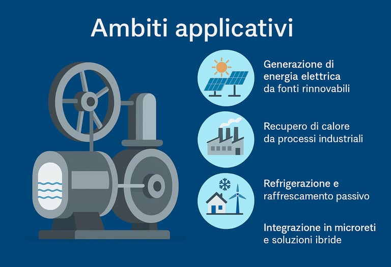 Infografica delle applicazioni energetiche del motore Stirling