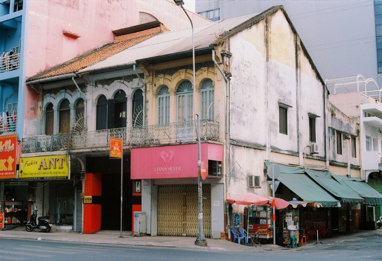 Colonial French architecture houses in Saigon china town