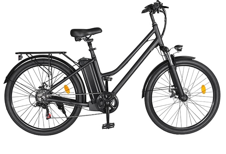 a black and white bicycle with a black and yellow bicycle