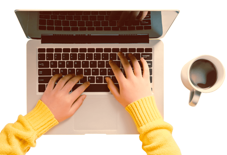 A computer and a coffee