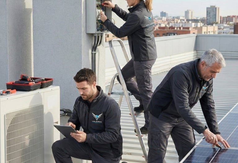 Técnico de mantenimiento realizando reparaciones de electricidad y fontanería en edificio