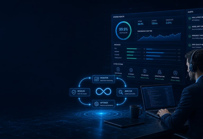 Continuous monitoring, maintenance, and support for your AI systems to keep them optimal.