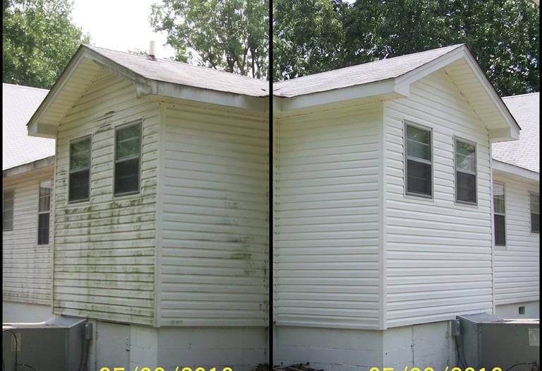 soft wash side by side before and after comparison Flat Rock Methodist Chruch Crane Hill, AL