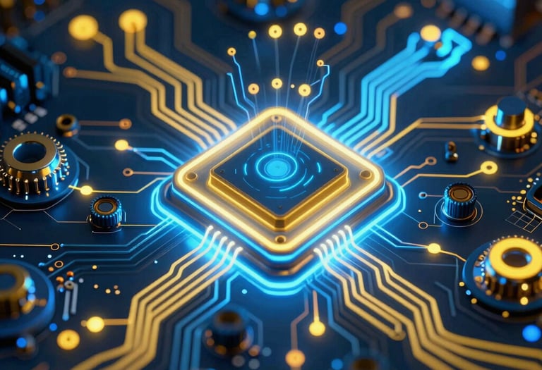 A sleek frosted glass panel overlaying a dark, tech-inspired cityscape at night with electric blue highlights.