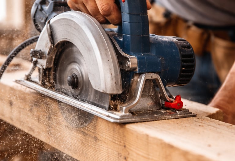A friendly LH Build Group worker cutting the frame for a new build