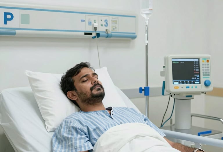 A caring doctor consulting with a patient in a bright, modern hospital room.