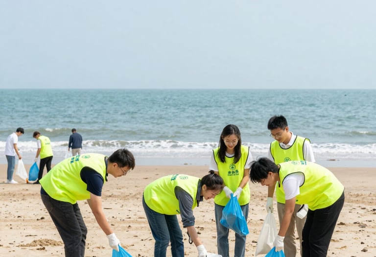 A diverse group of young people collaborating in a community workshop outdoors.