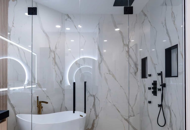 Bathroom Shower with wall of Quartz