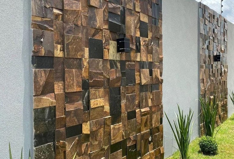 pedra ferro mosaico em placas fácil instalar paredes interna e externa. rústico e elegante. linda