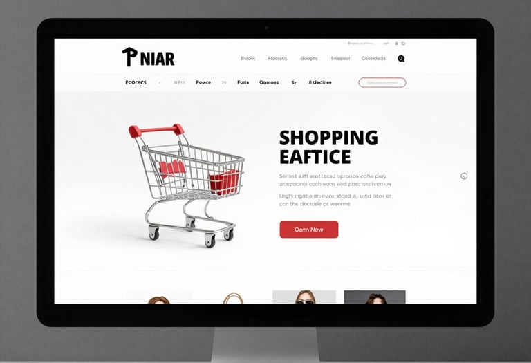 Close-up of hands typing on a laptop with a modern website design on screen.