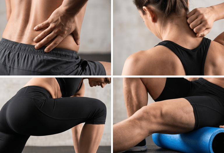 Hand gripping stiff lower back.