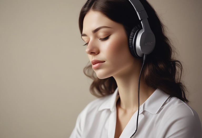 a woman with headphones and a headset
