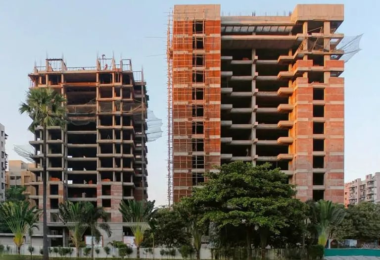 Residential apartment towers under construction in a new housing development project