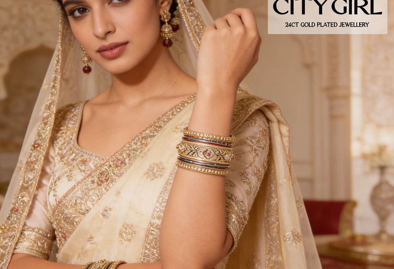 Anti-tarnish 24K gold plated cocktail bangles with shimmering CZ stones for evening wear