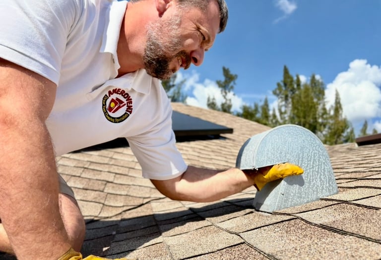 Andrew cleaning the dryer vent on the roof