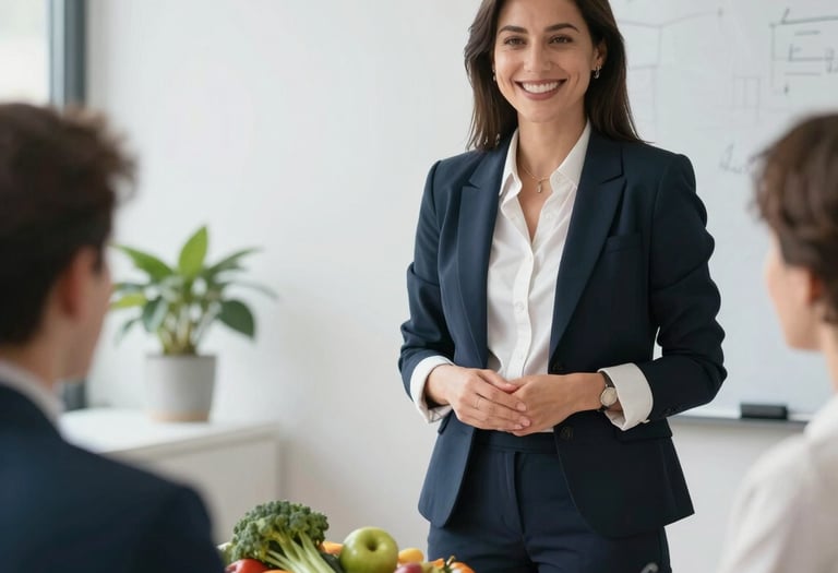 A professional female consultant smiling during a meeting at the Juiy office.