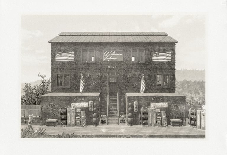 Type 1.5.11. de Maxim Zmeyev : C.A.M.P. boutique de Fallout 76 avec drapeaux, enseignes et distribut