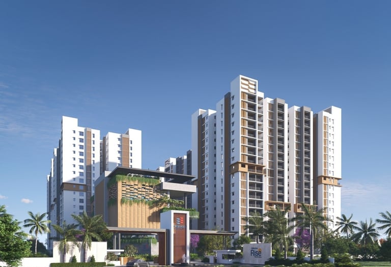 Modern facade architectural rendering of Tridasa Rise residential building Nallagandla