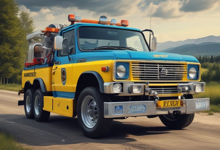 A tow truck parked next to a vehicle on the roadside.
