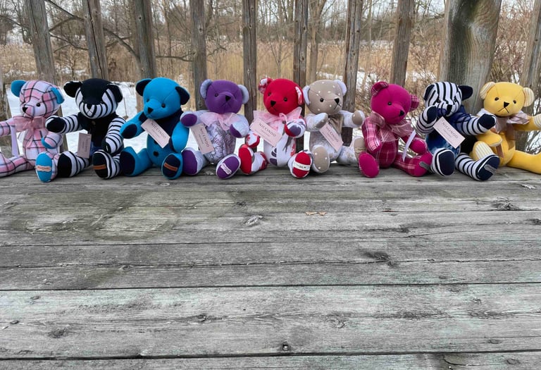 Row of Coloful Memory Bears