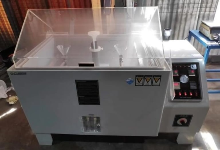 Salt spray testing conducted to evaluate corrosion resistance of barbells