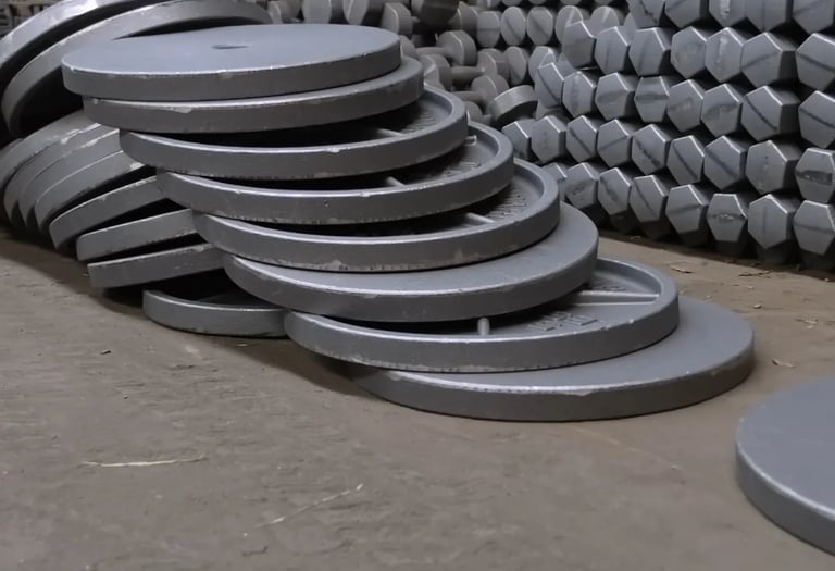 Cast iron components prepared for coating and finishing stages