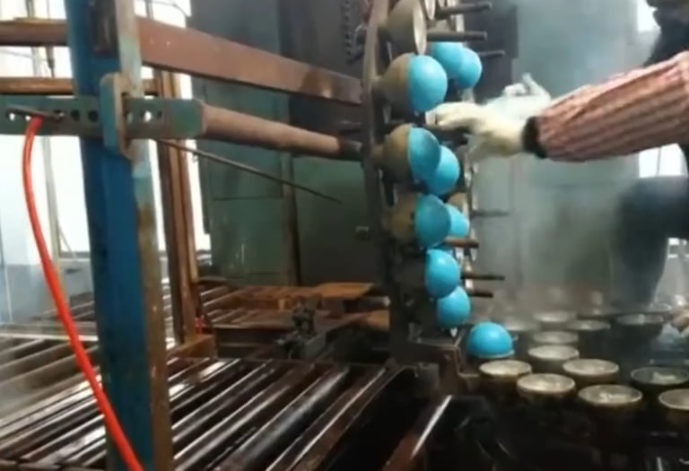 Fitness ball removed from mold after forming process